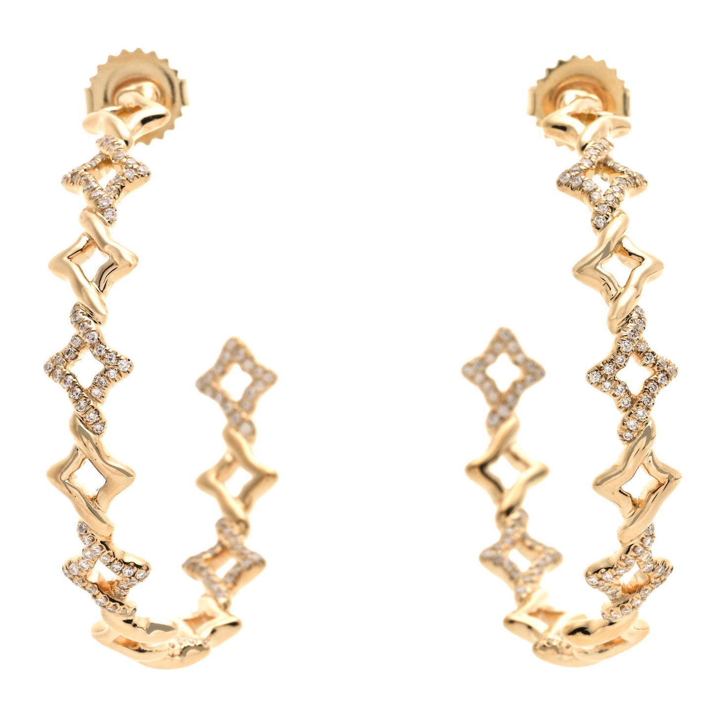 18K Yellow Gold Diamond Large Venetian Quatrefoil Hoop Earrings