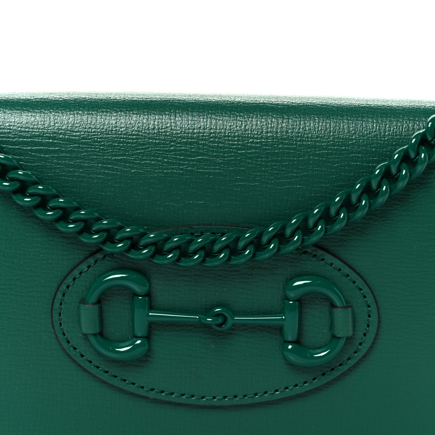 Gucci Azalea Calfskin Enamel Horsebit 1955 Wallet On Chain Emerald Green 14 of 19