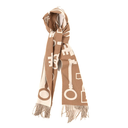 Hermes Cashmere Casaque Porte-Clefs Muffler Camel White 1 of 3