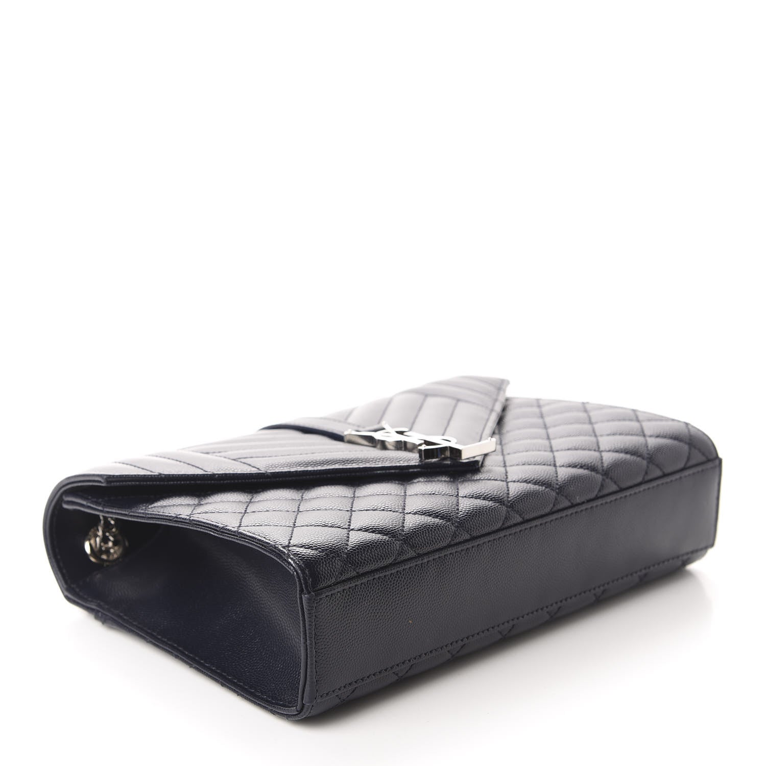 Saint Laurent Grain De Poudre Textured Mixed Matelasse Triquilt Medium Monogram Satchel Deep Marine 4 of 11