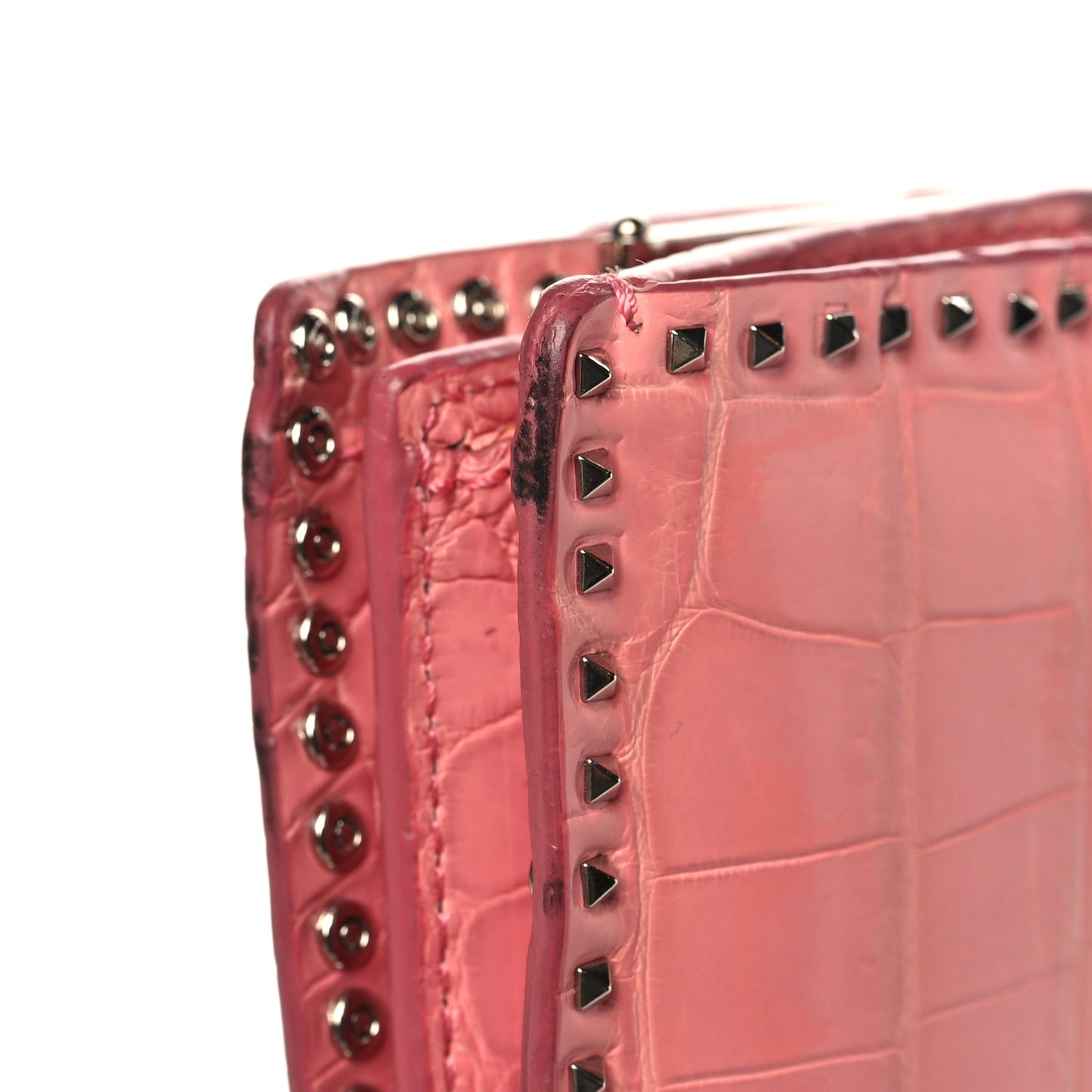 Calfskin Alligator Embossed Rockstud Wallet On Chain Paradise Rose