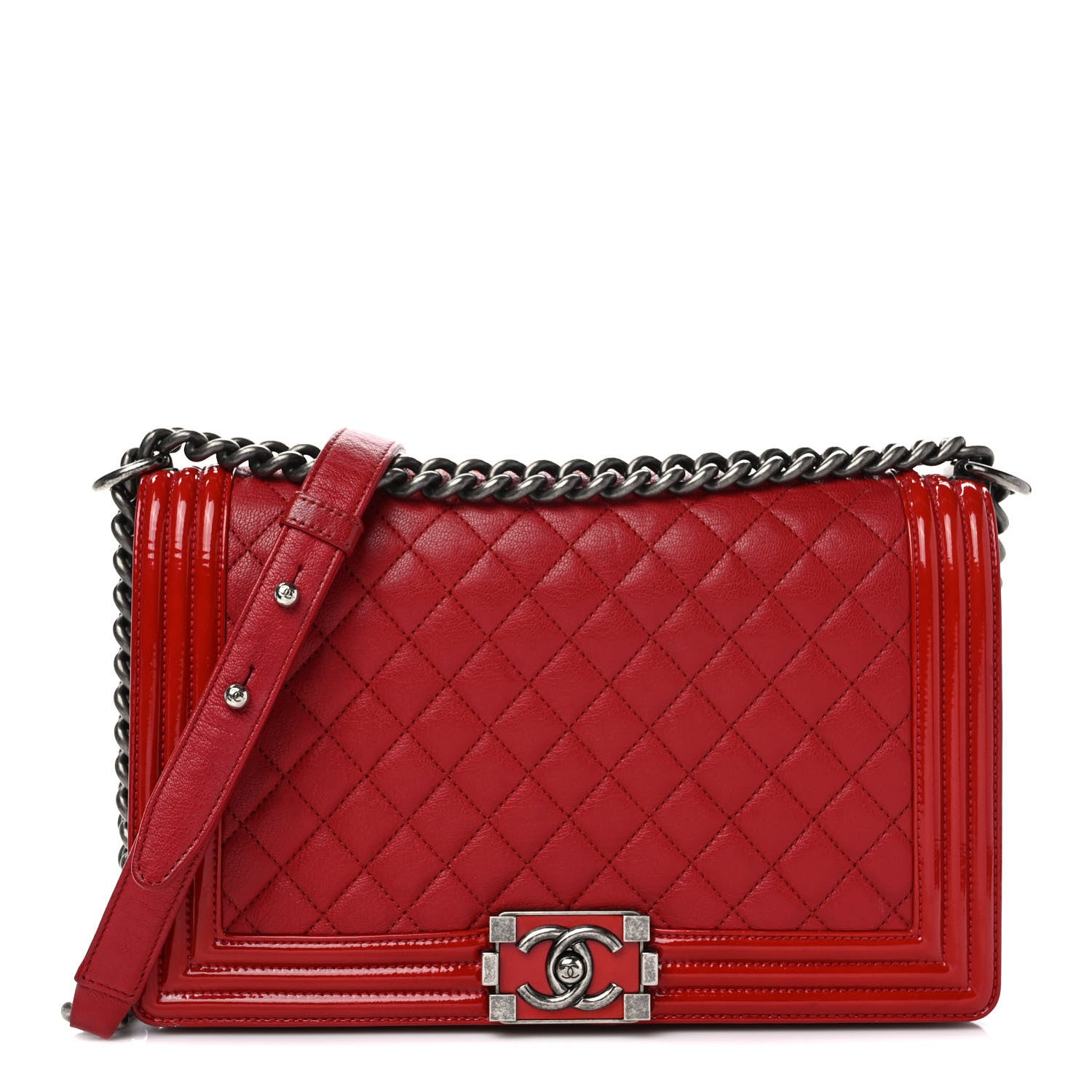 Chanel Patent Goatskin Quilted New Medium Boy Flap Red 1 of 10