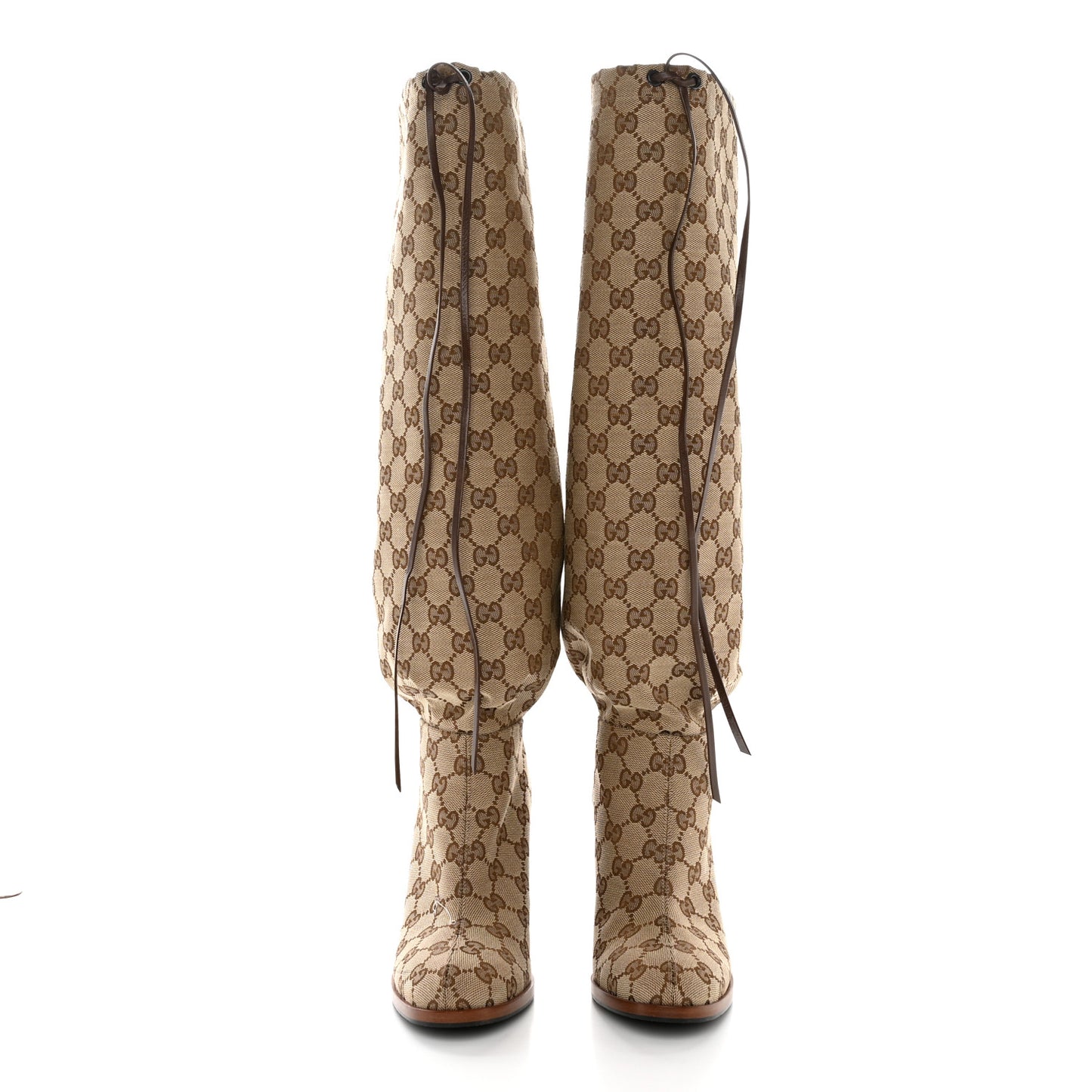 Monogram Malaga Kid Lisa Mid Heel Boots 37 Beige Ebony