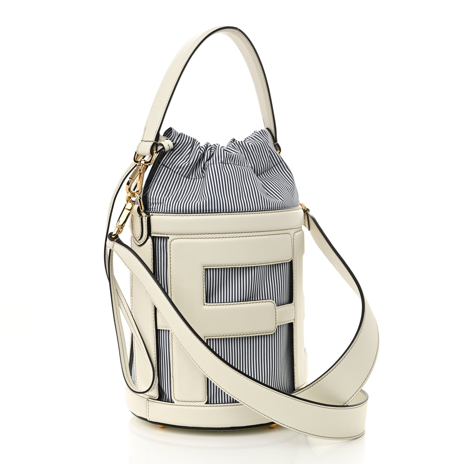 Fendi Nylon Vitello King Logo Step Out Bucket Bag White Rice Mirto 3 of 10