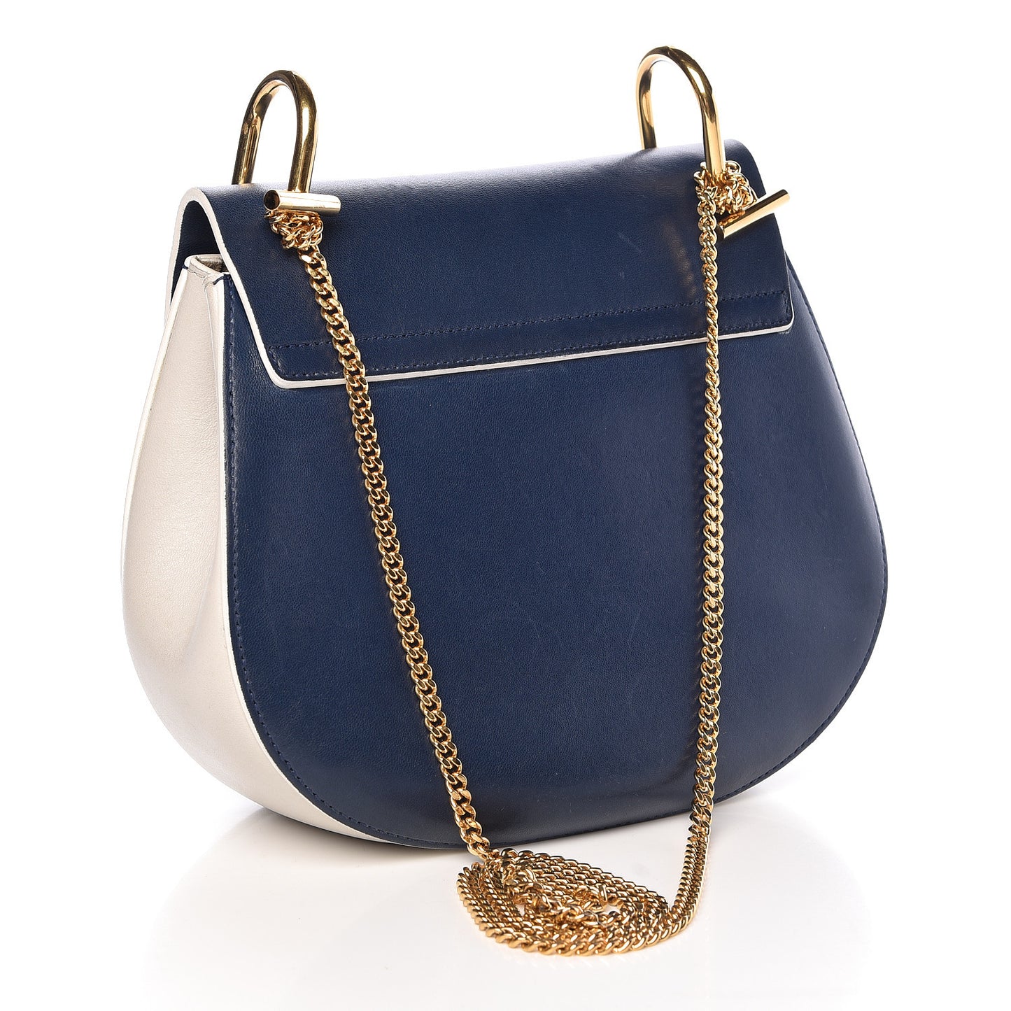 Smooth Calfskin Bi-Color Drew Shoulder Bag Royal Navy Marshamallow