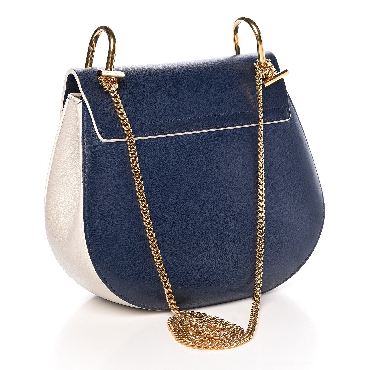 Chloe Smooth Calfskin Bi-Color Drew Shoulder Bag Royal Navy Marshamallow 3 of 13