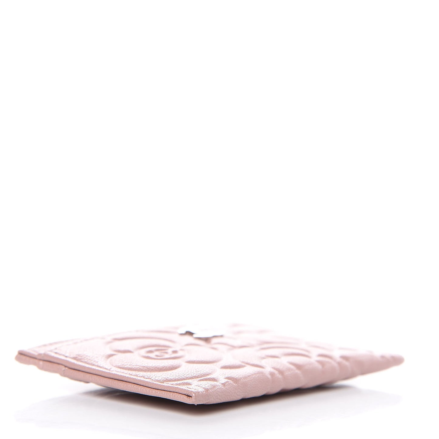 Goatskin Camellia Embossed Card Holder Light Pink
