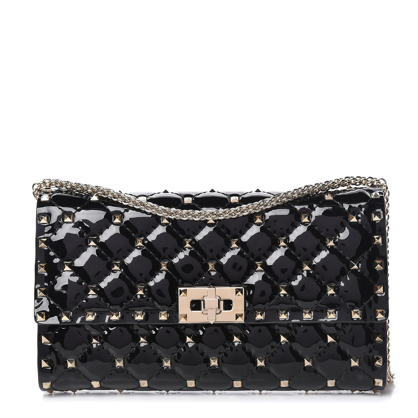 Patent Rockstud Spike Wallet on Chain Black