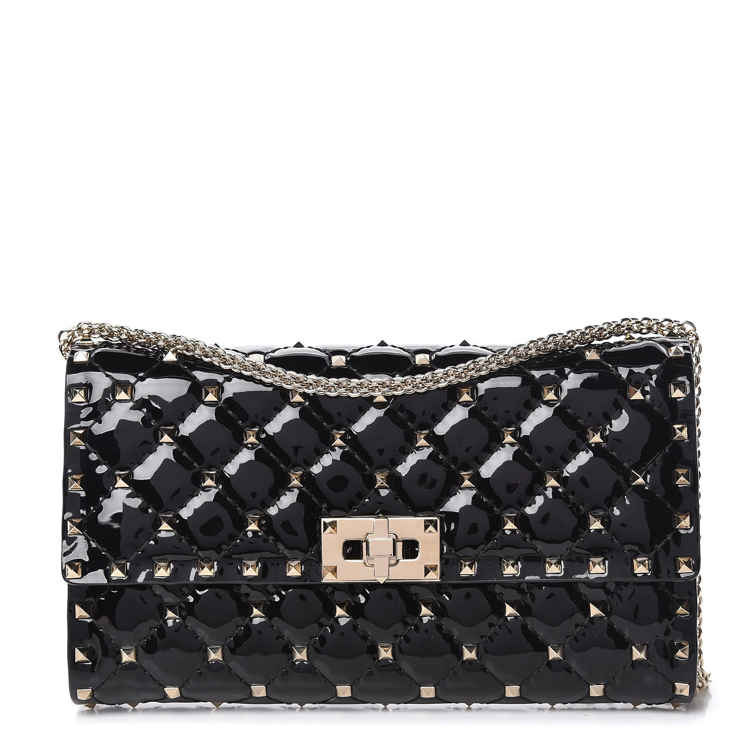 Valentino Garavani Patent Rockstud Spike Wallet on Chain Black 1 of 11