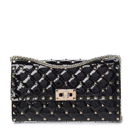 Valentino Garavani Patent Rockstud Spike Wallet on Chain Black 1 of 11