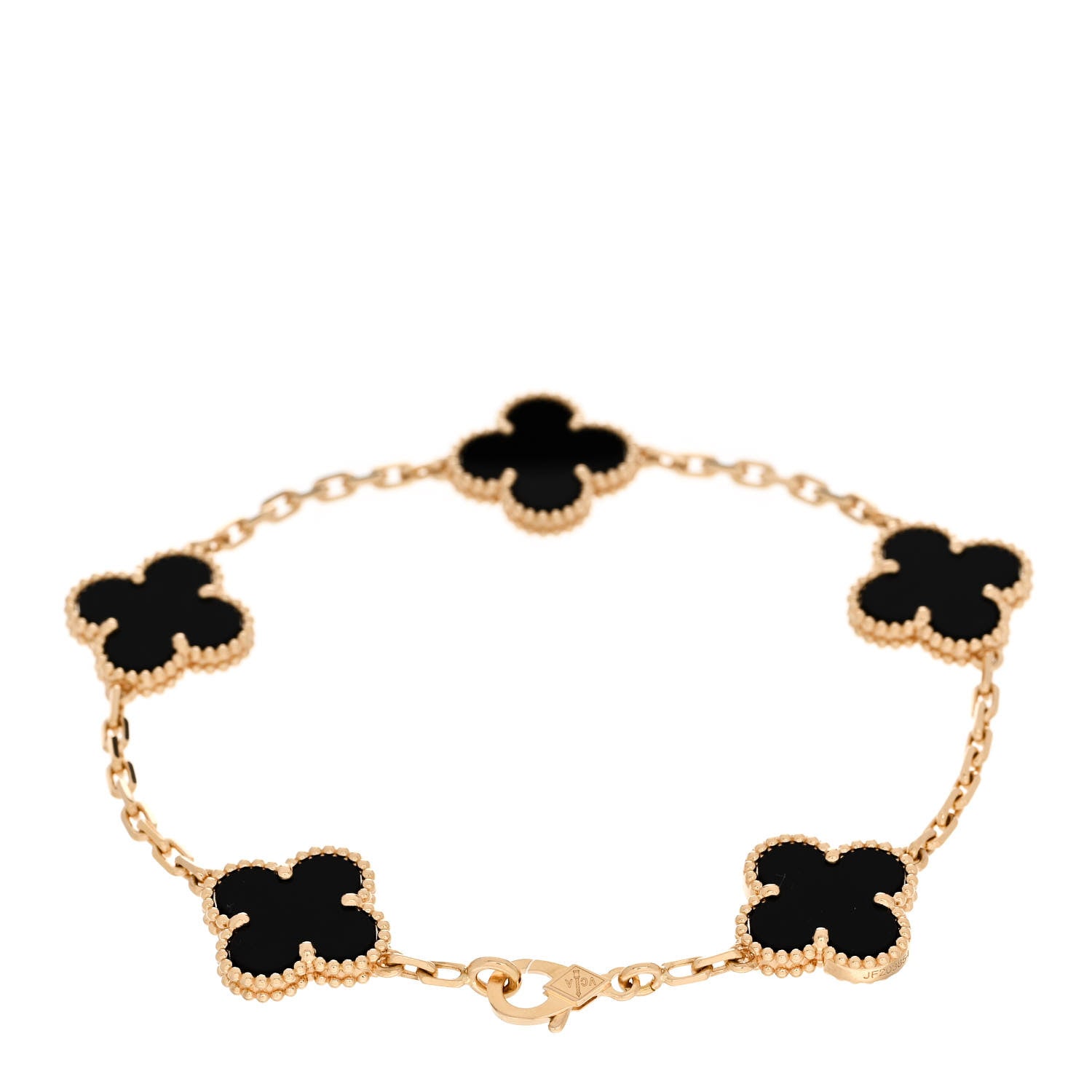 Van Cleef & Arpels 18K Yellow Gold Black Onyx 5 Motifs Vintage Alhambra Bracelet 2 of 5