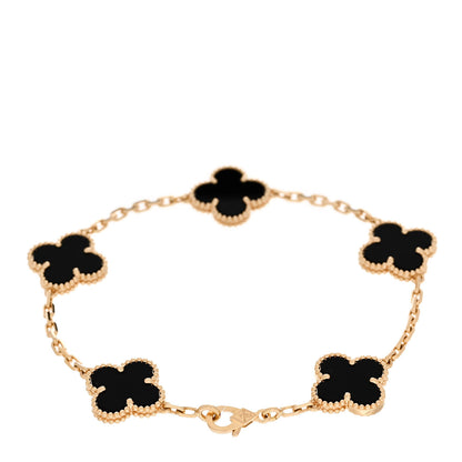 Van Cleef & Arpels 18K Yellow Gold Black Onyx 5 Motifs Vintage Alhambra Bracelet 2 of 5