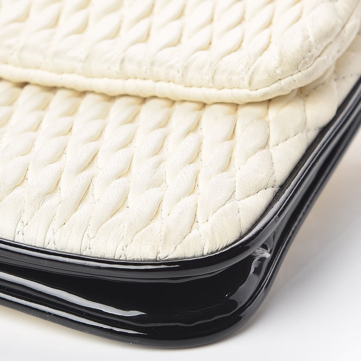 Vinyl Lambskin Quilted Shoulder Flap Beige Black