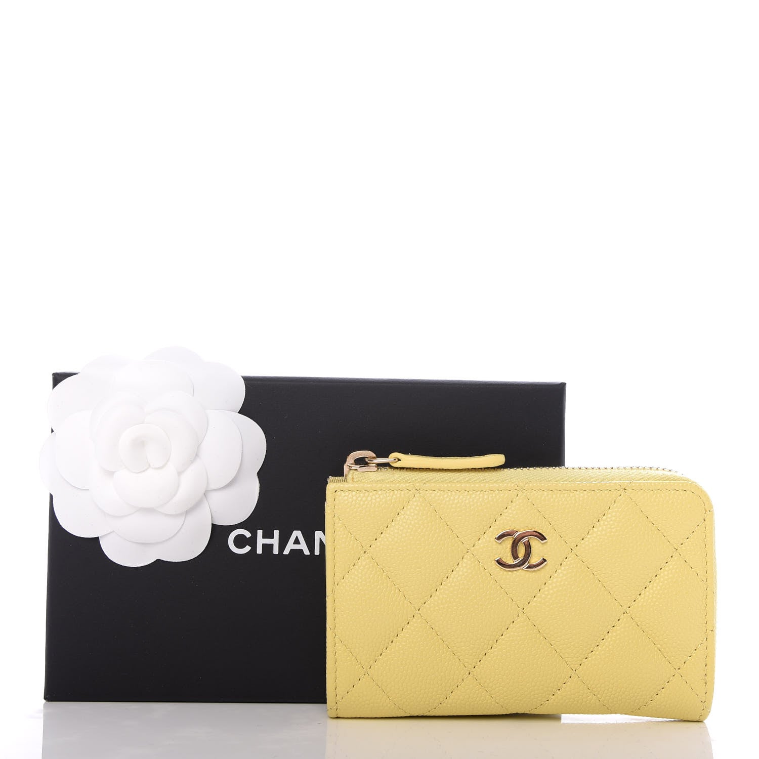 Chanel Caviar Quilted Zipped Key Holder Case Yellow 8 of 8