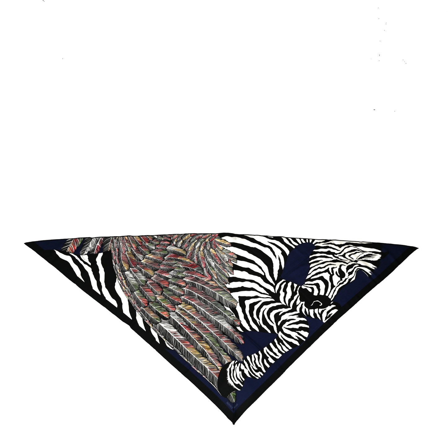 Cashmere Silk Zebra Pegasus Pointe Triangle Scarf Marine White Multicolor