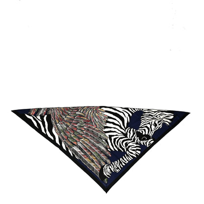 Hermes Cashmere Silk Zebra Pegasus Pointe Triangle Scarf Marine White Multicolor 1 of 5