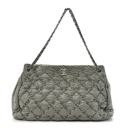 Chanel Nylon Quilted Tweed Stitch Bubble Tote Green 1 of 15