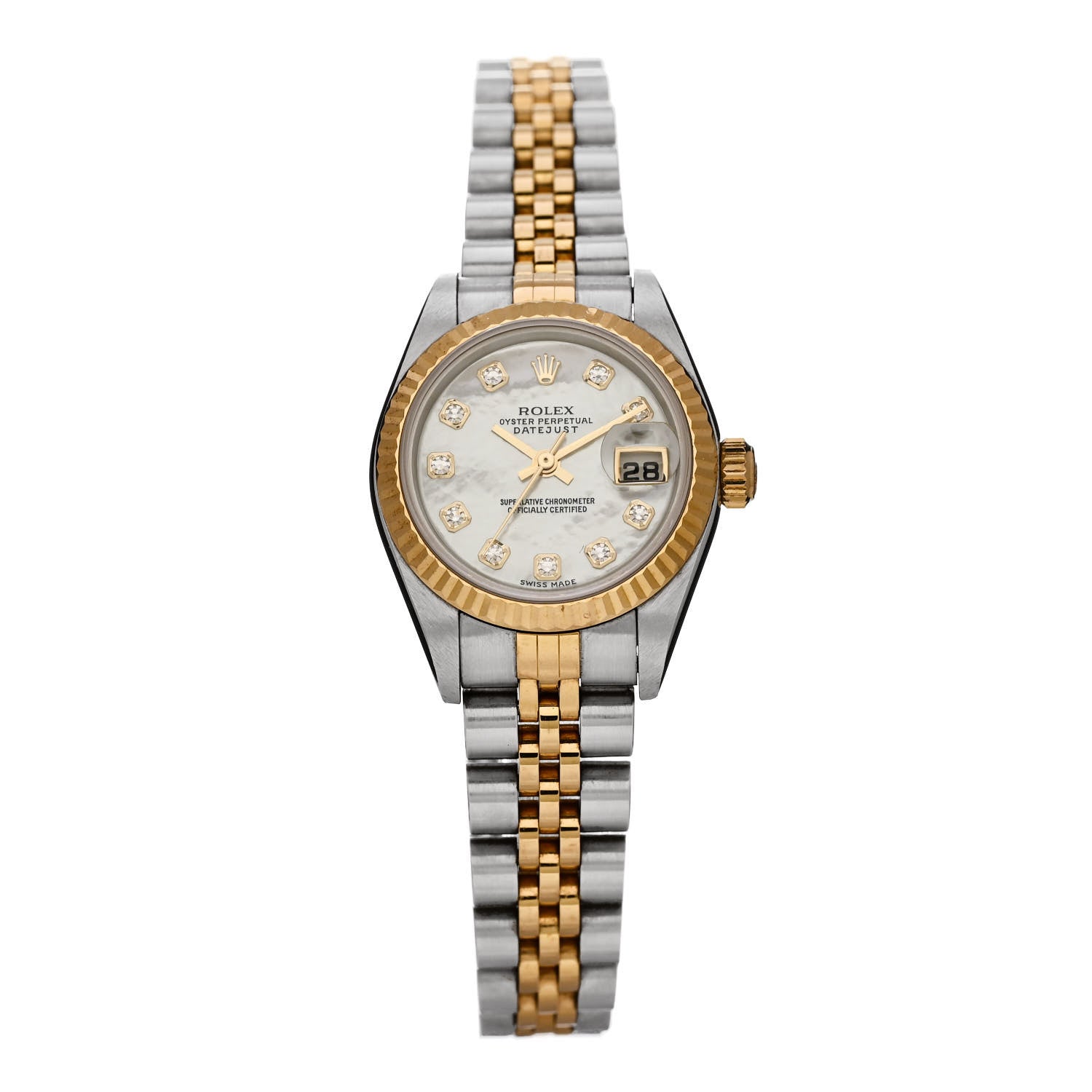 Rolex Stainless Steel 18K Yellow Gold Diamond Mother of Pearl 26mm Oyster Perpetual Datejust Watch 79173 1 of 5