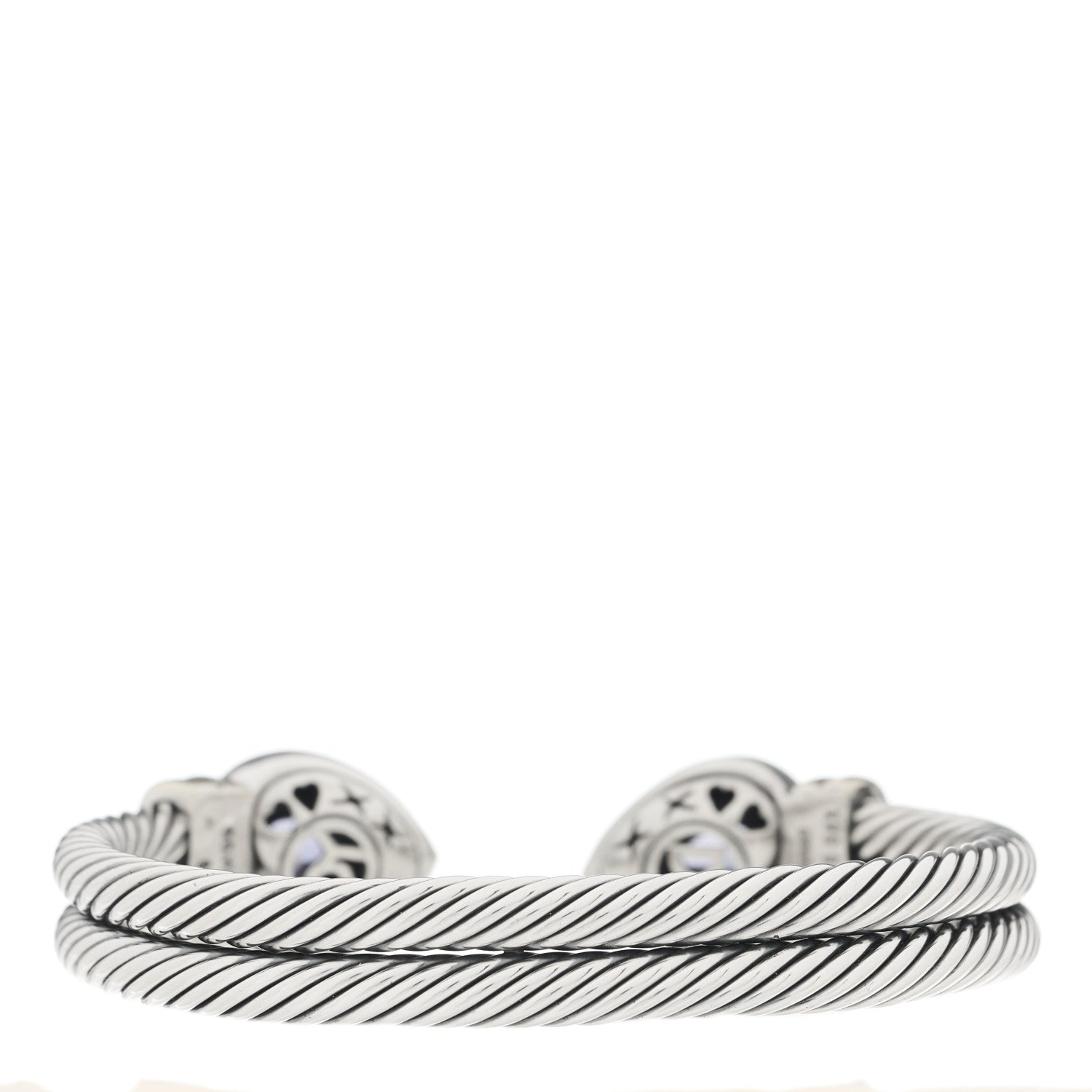 David Yurman Sterling Silver 14K Yellow Gold Iolite Heart Double Cable Cuff Bracelet 2 of 4