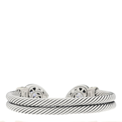 David Yurman Sterling Silver 14K Yellow Gold Iolite Heart Double Cable Cuff Bracelet 2 of 4