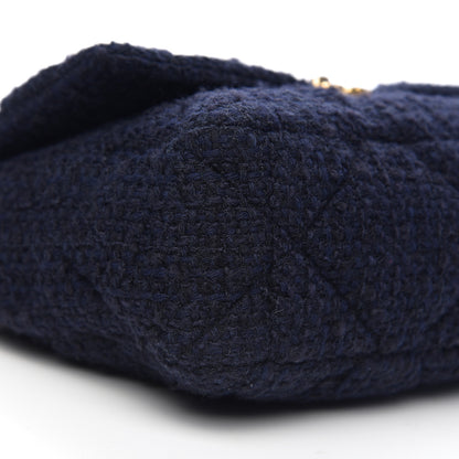Chanel Tweed Quilted Large 19 Flap Navy Blue 8 of 10