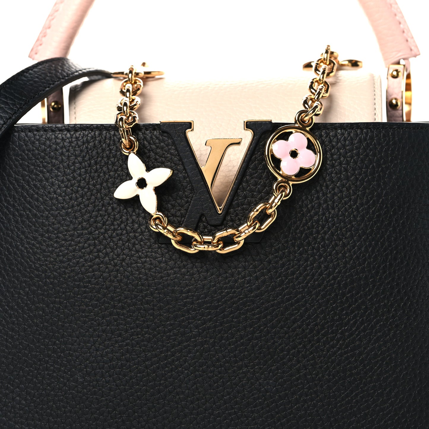 Taurillon Flower Chain Capucines MM Black Cream Pink