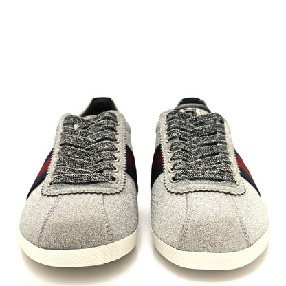 Gucci Glitter Fabric Studded Web Womens Sneakers 38 Silver 2 of 7