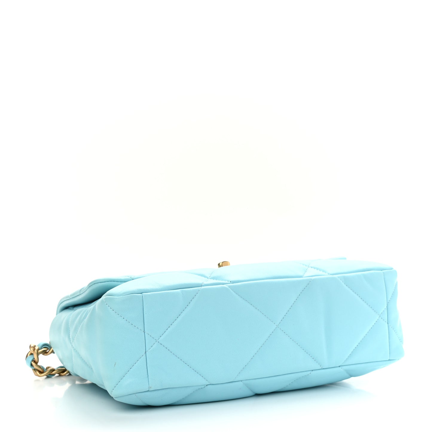Shiny Lambskin Quilted Large Chanel 19 Flap Light Blue