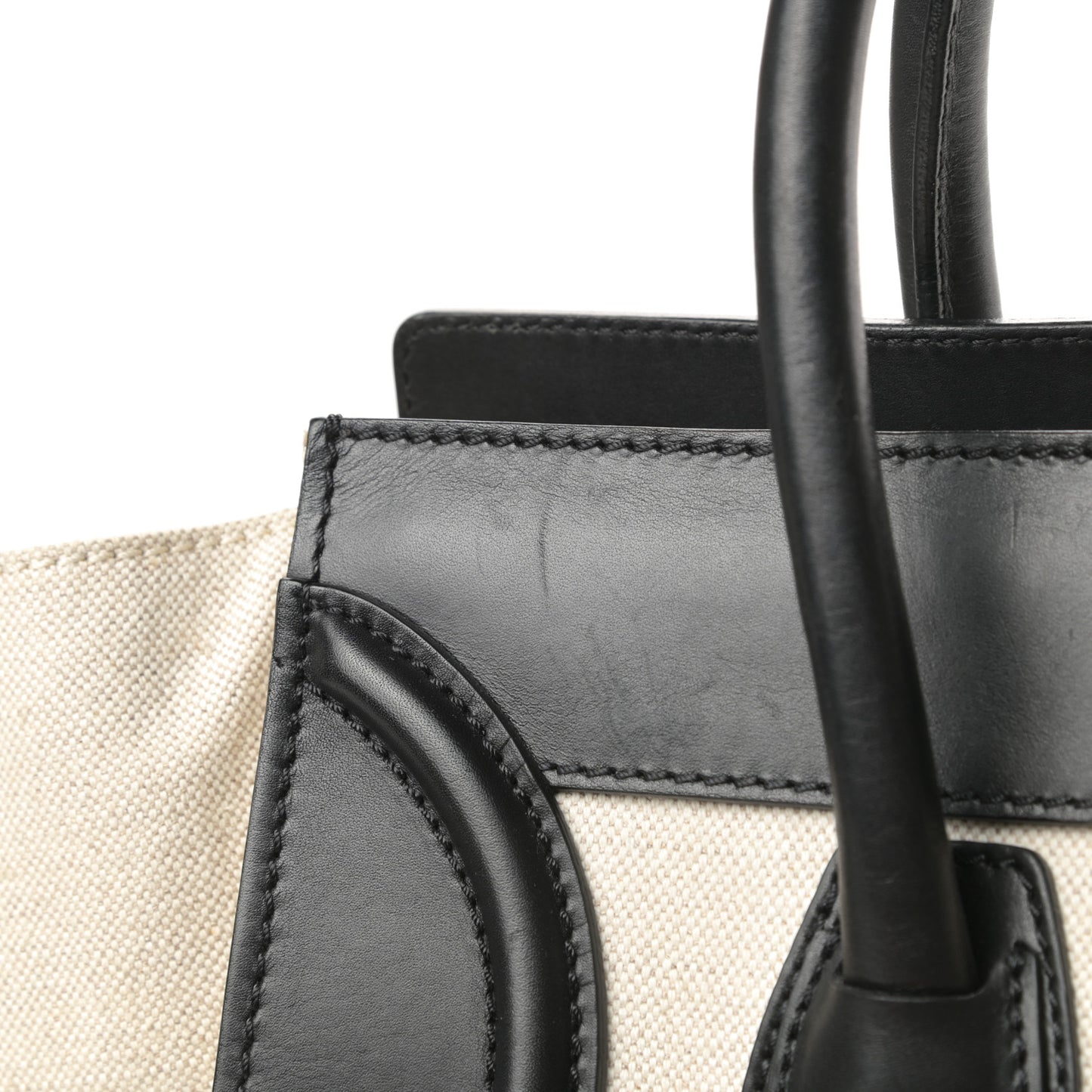 Natural Canvas Smooth Calfskin Mini Luggage Cream