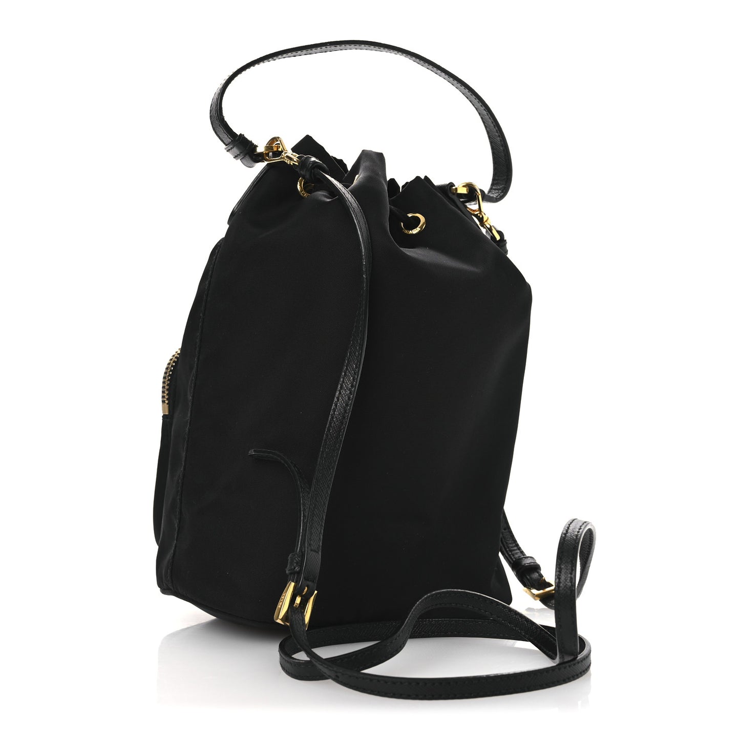 Saffiano Tessuto Nylon Mini Bucket Crossbody Bag Black
