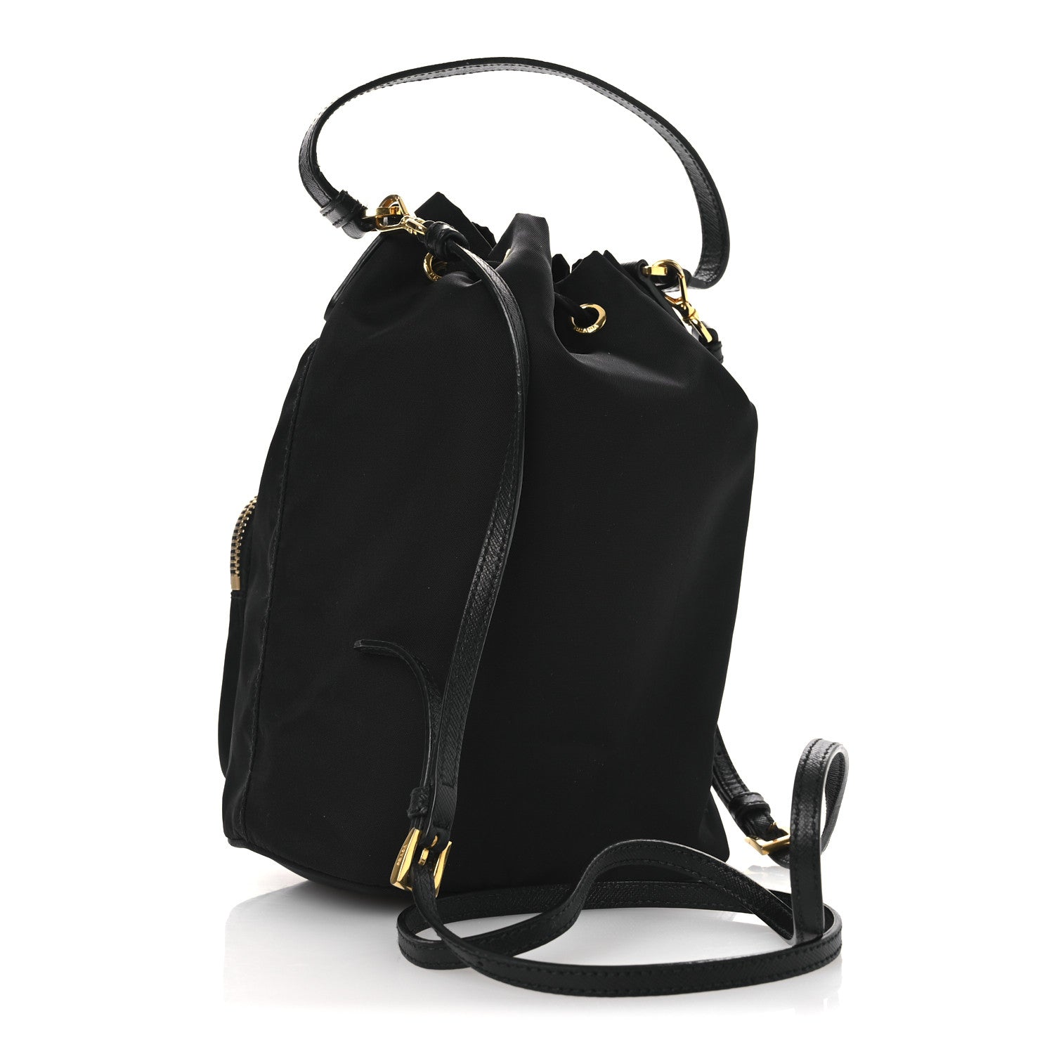 Prada Saffiano Tessuto Nylon Mini Bucket Crossbody Bag Black 3 of 14
