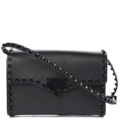 Valentino Garavani Vitello Monochrome Medium Rockstud Flip Lock Crossbody Bag Black 1 of 9