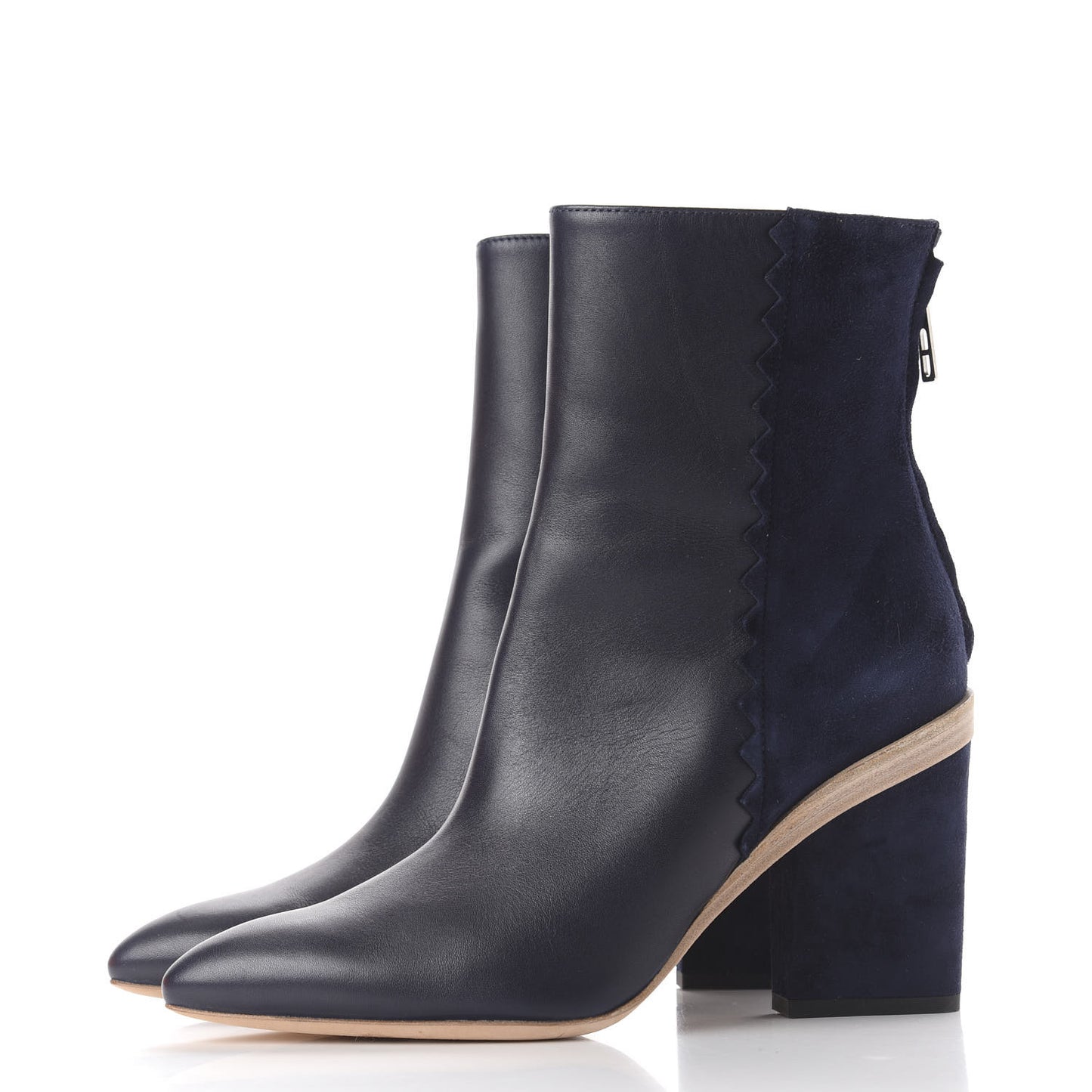 Calfskin Velvet Goatskin Womens Proof Low Boot 37.5 Bleu Marine