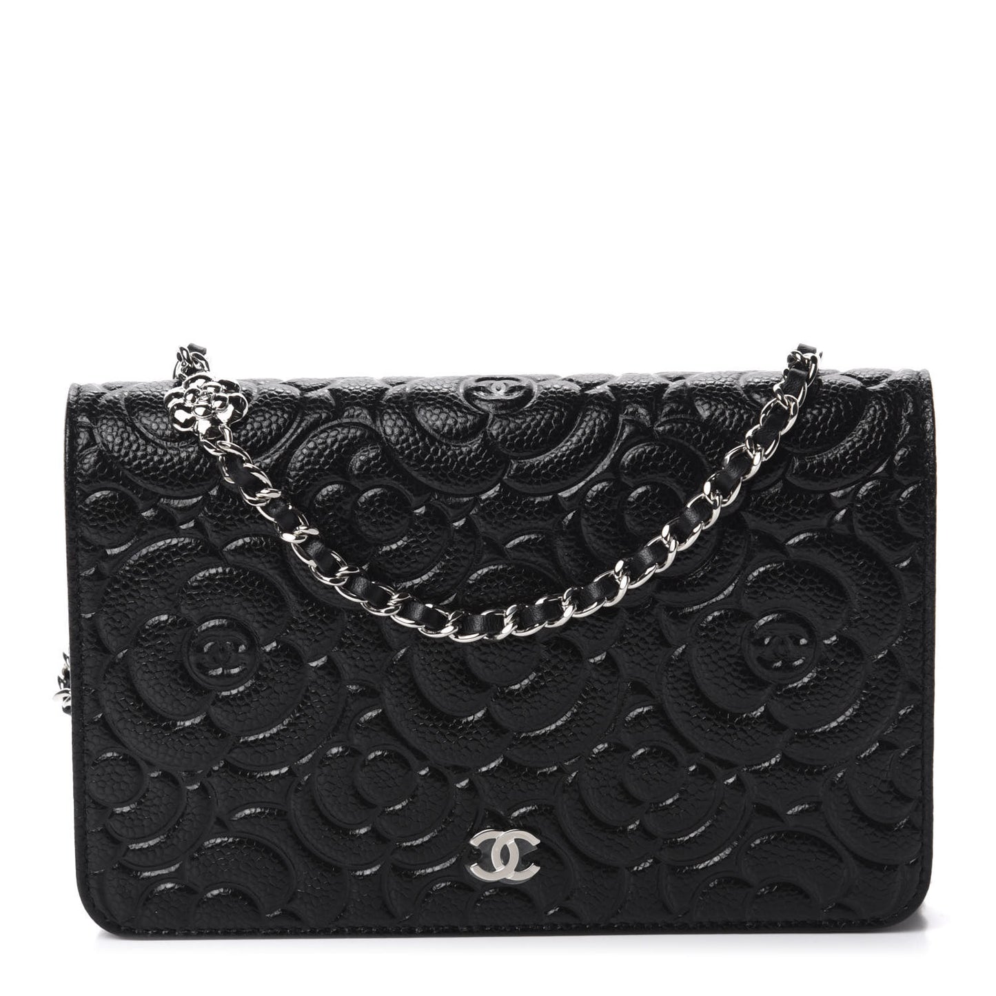 Caviar Camellia Embossed Wallet On Chain WOC Black