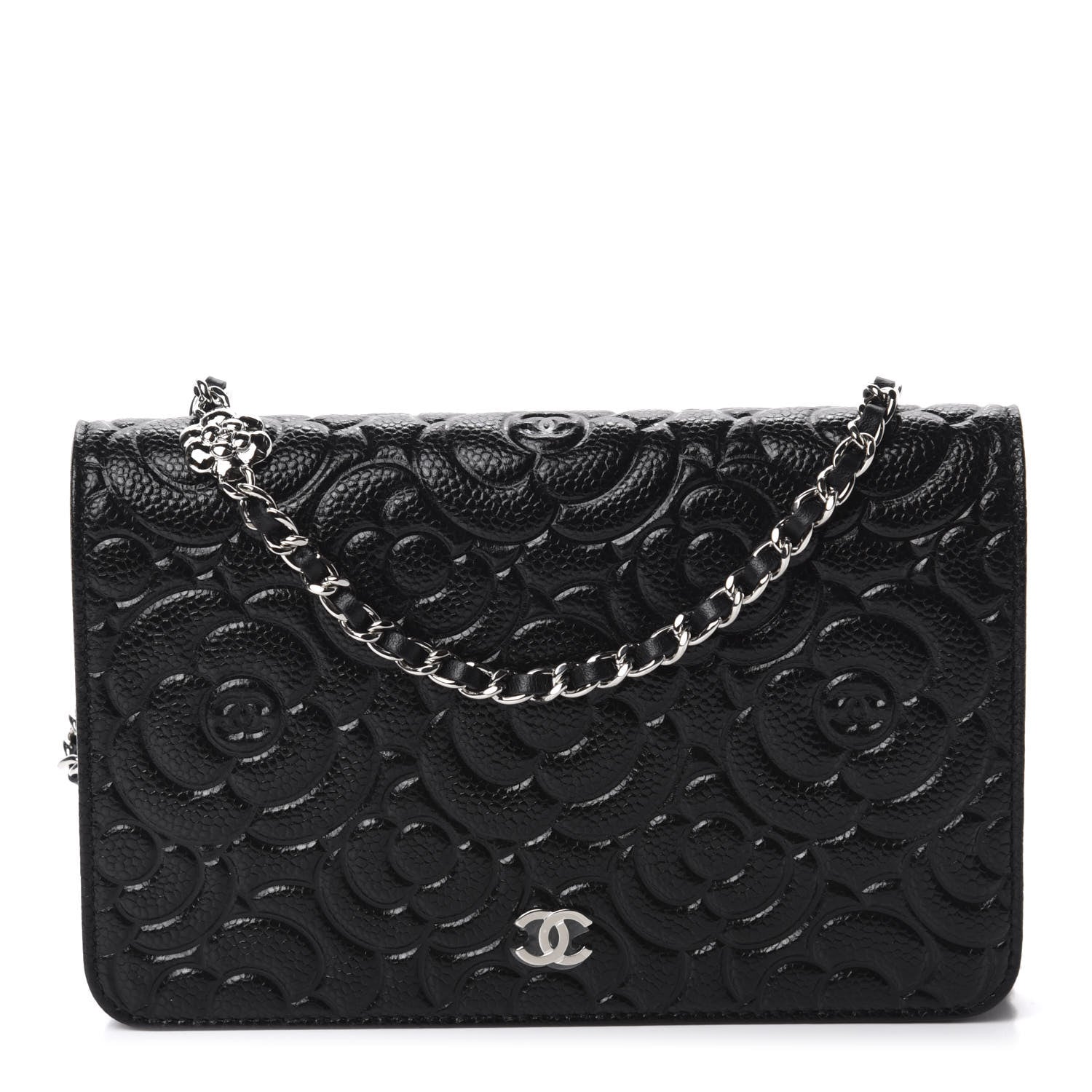 Chanel Caviar Camellia Embossed Wallet On Chain WOC Black 1 of 12