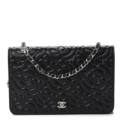 Chanel Caviar Camellia Embossed Wallet On Chain WOC Black 1 of 12