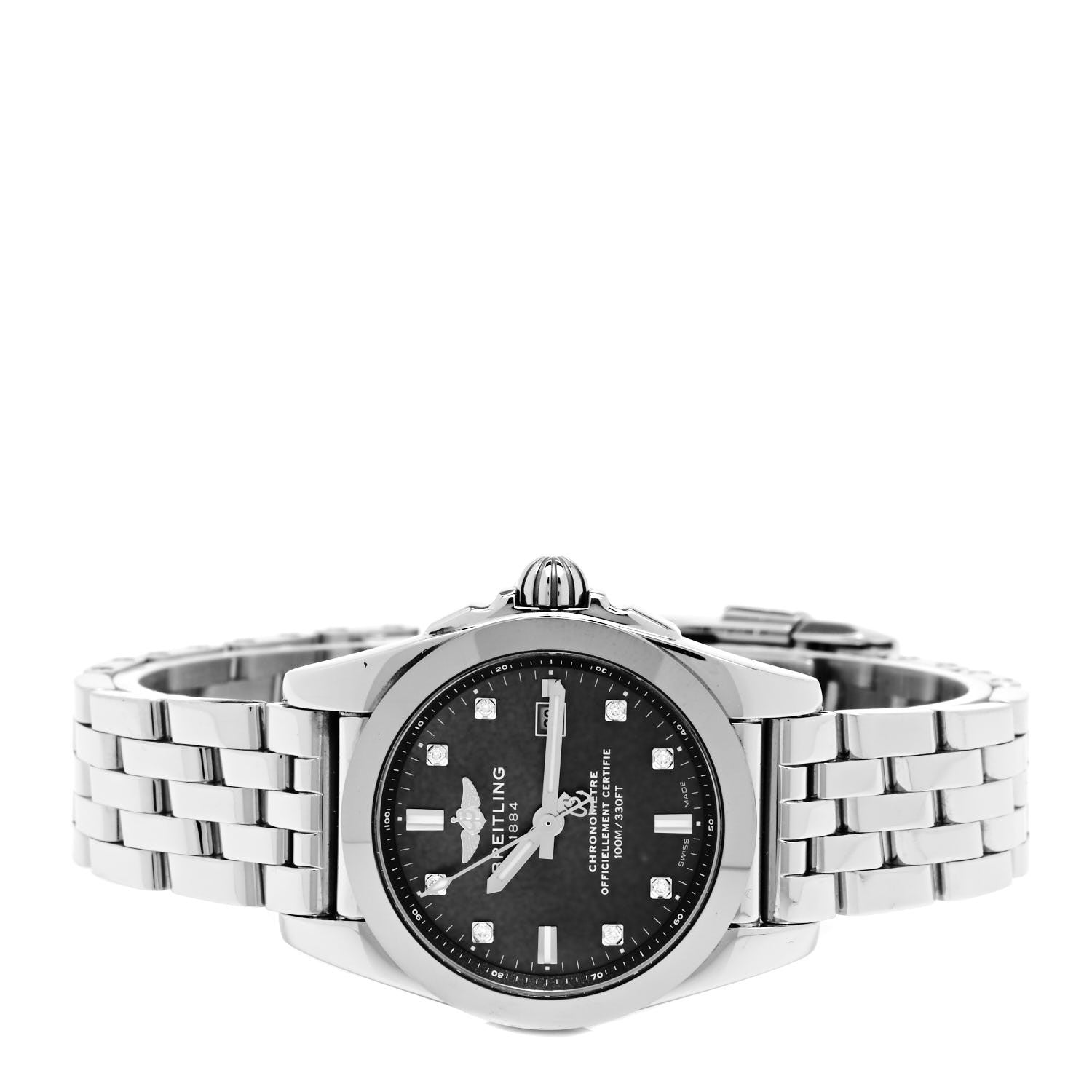 Breitling Stainless Steel Diamond Black Mother of Pearl 29mm Galactic Quartz Watch W72348 2 of 5