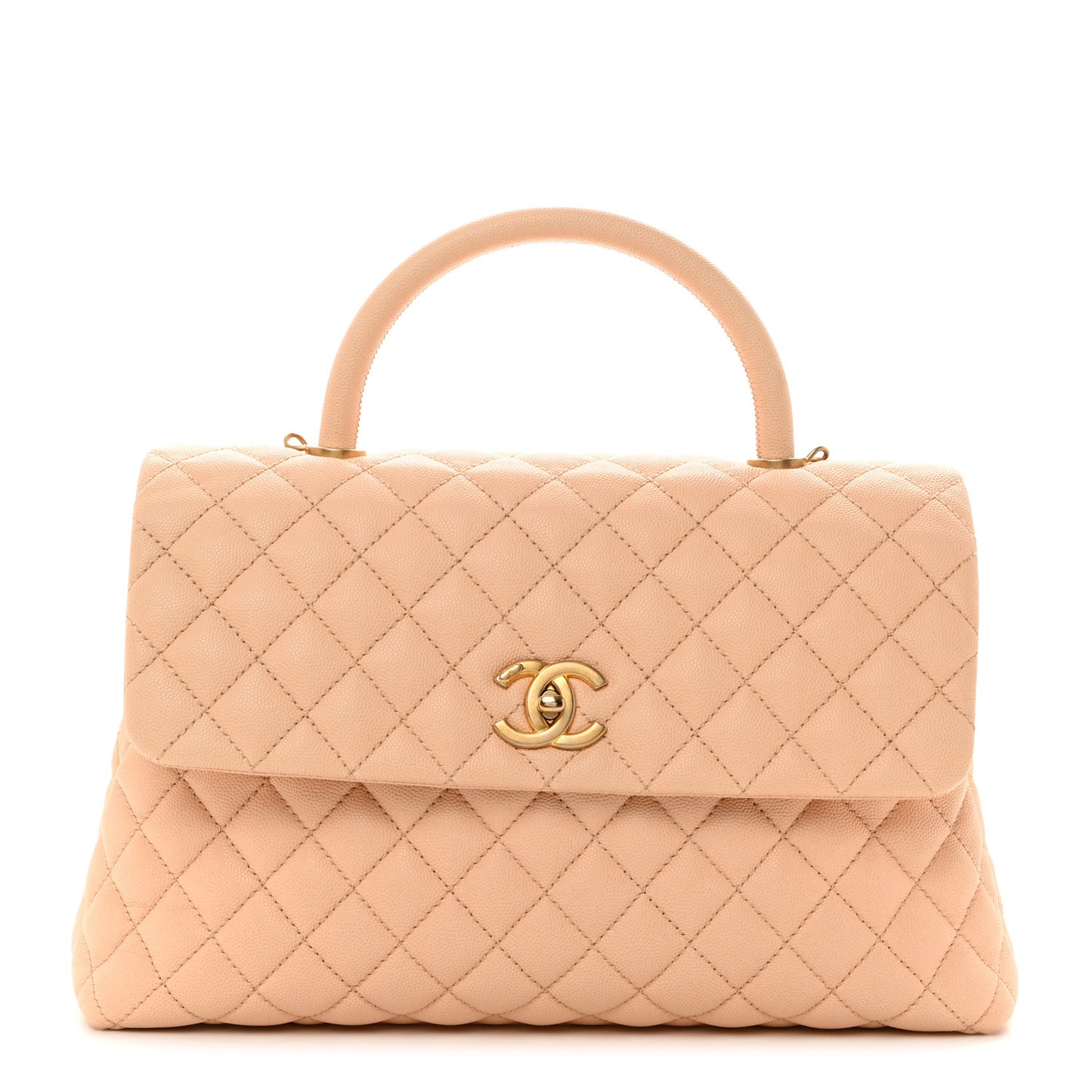 Caviar Quilted Medium Coco Handle Flap Light Beige