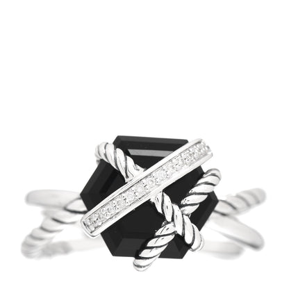 David Yurman Sterling Silver Diamond Black Onyx 10mm Cable Wrap Ring 54 7 1 of 5