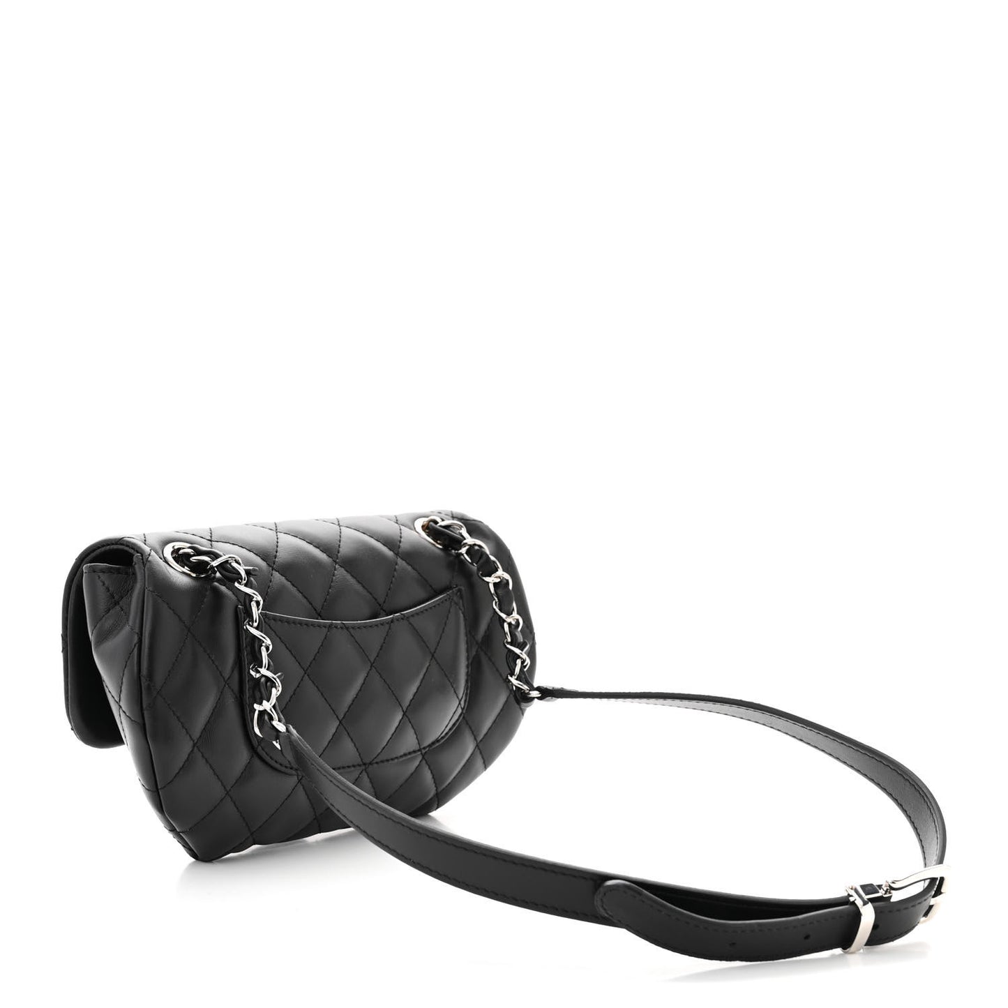 Calfskin Quilted CC Uniform Flap Belt Bag Black