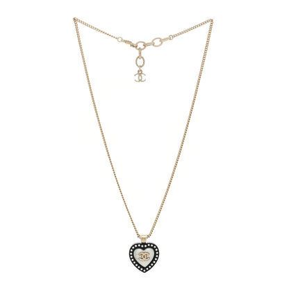 Chanel Pearl Crystal CC Heart Necklace Gold Pearly White Black 3 of 4