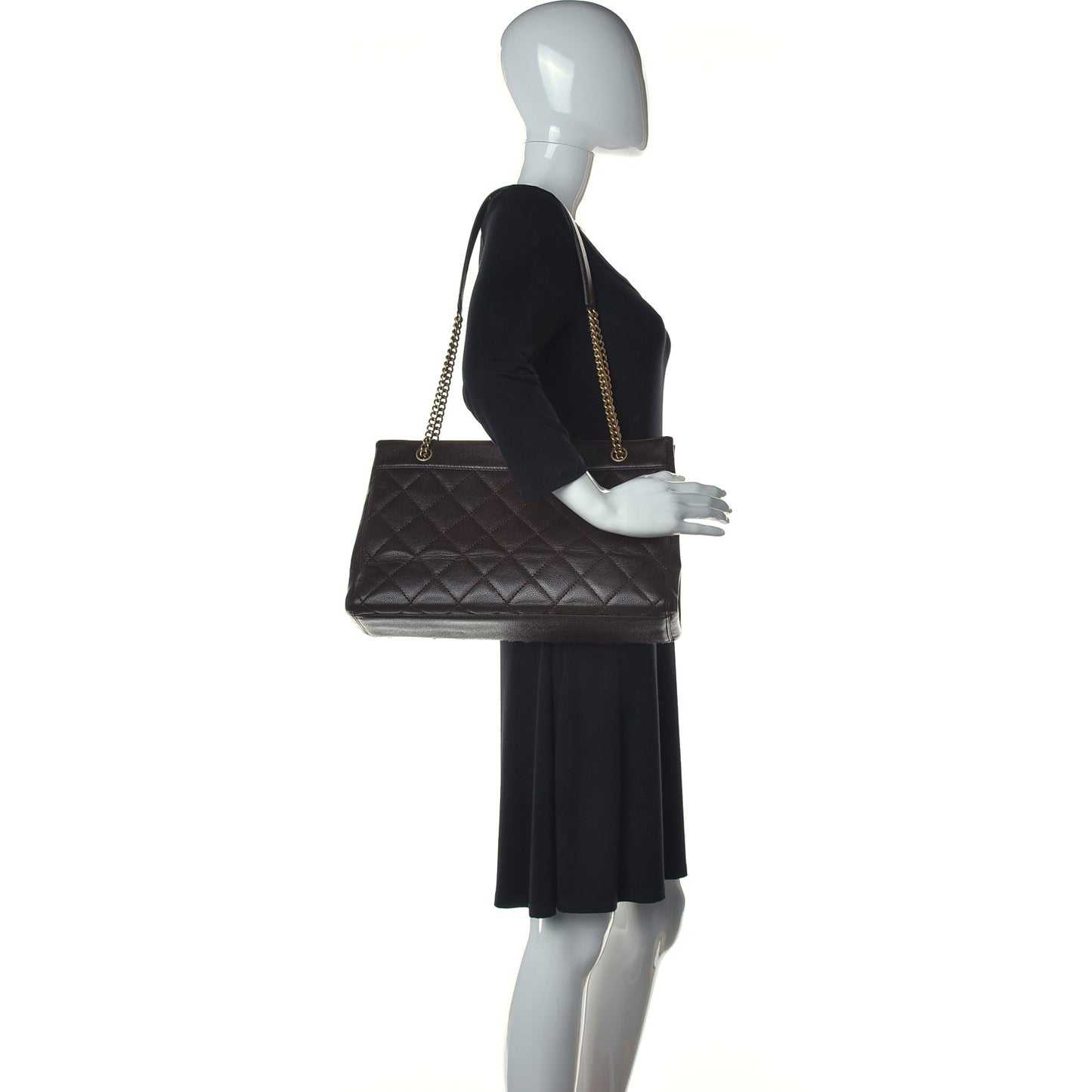 Caviar Quilted Shopping Tote Dark Brown