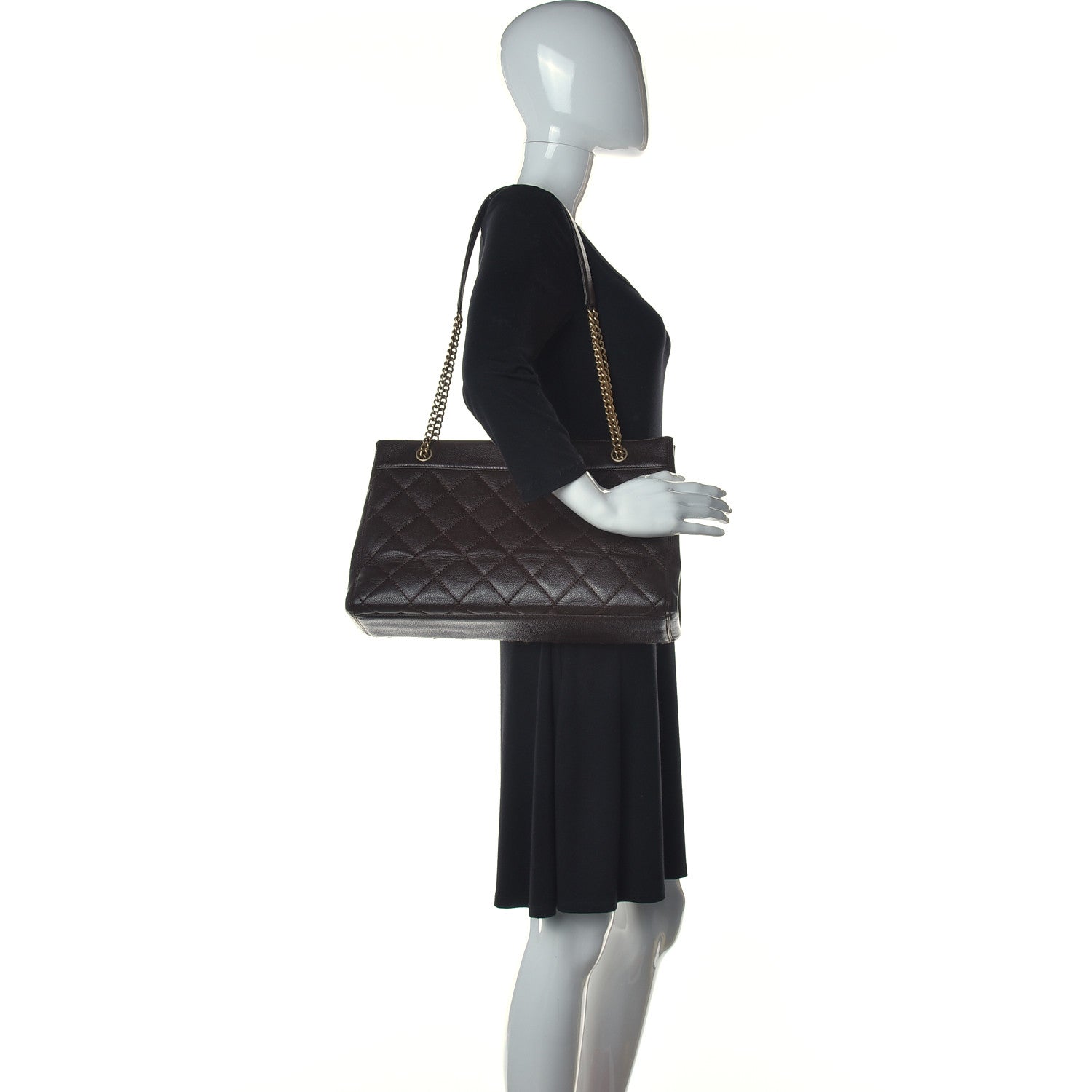 Chanel Caviar Quilted Shopping Tote Dark Brown 2 of 7