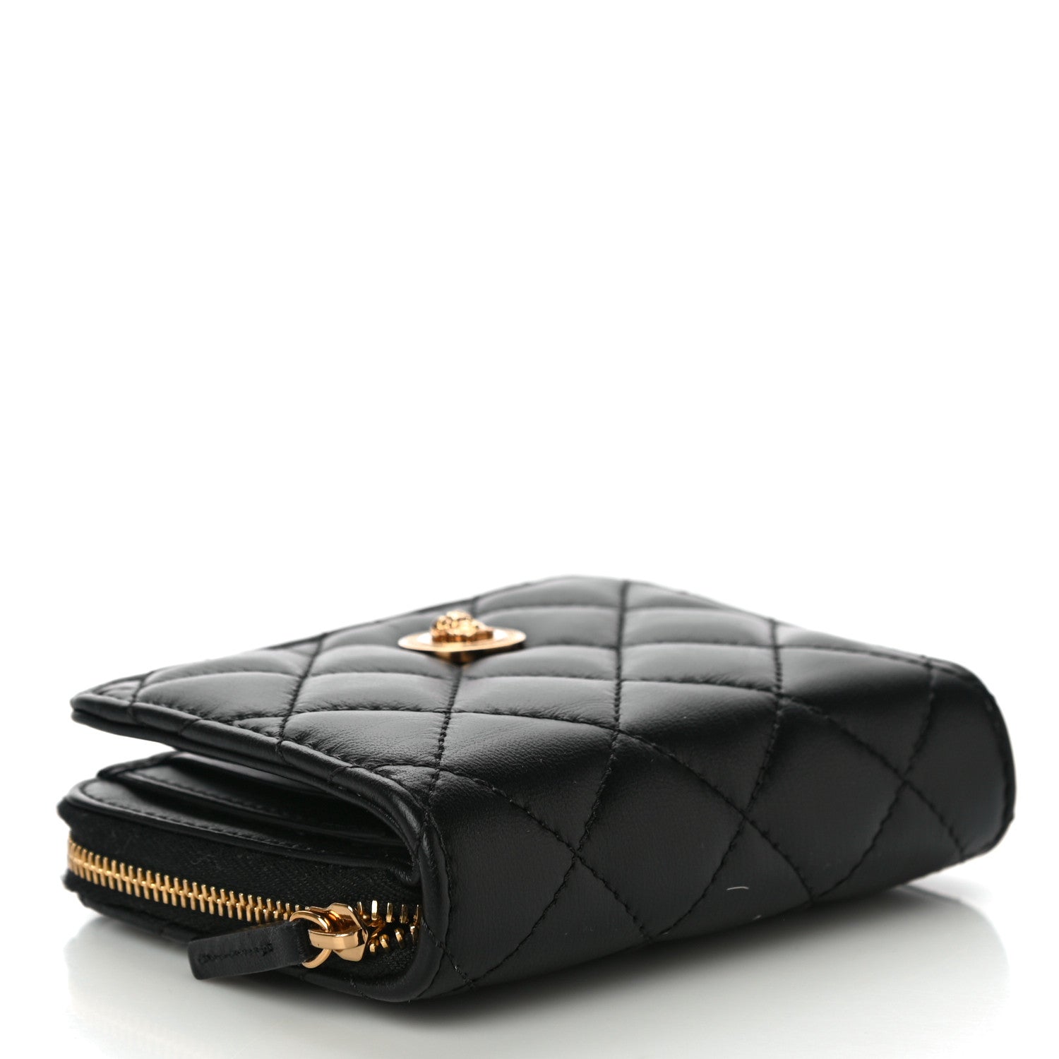 Versace Nappa Quilted Medusa Compact Zip Around Wallet Black 4 of 10
