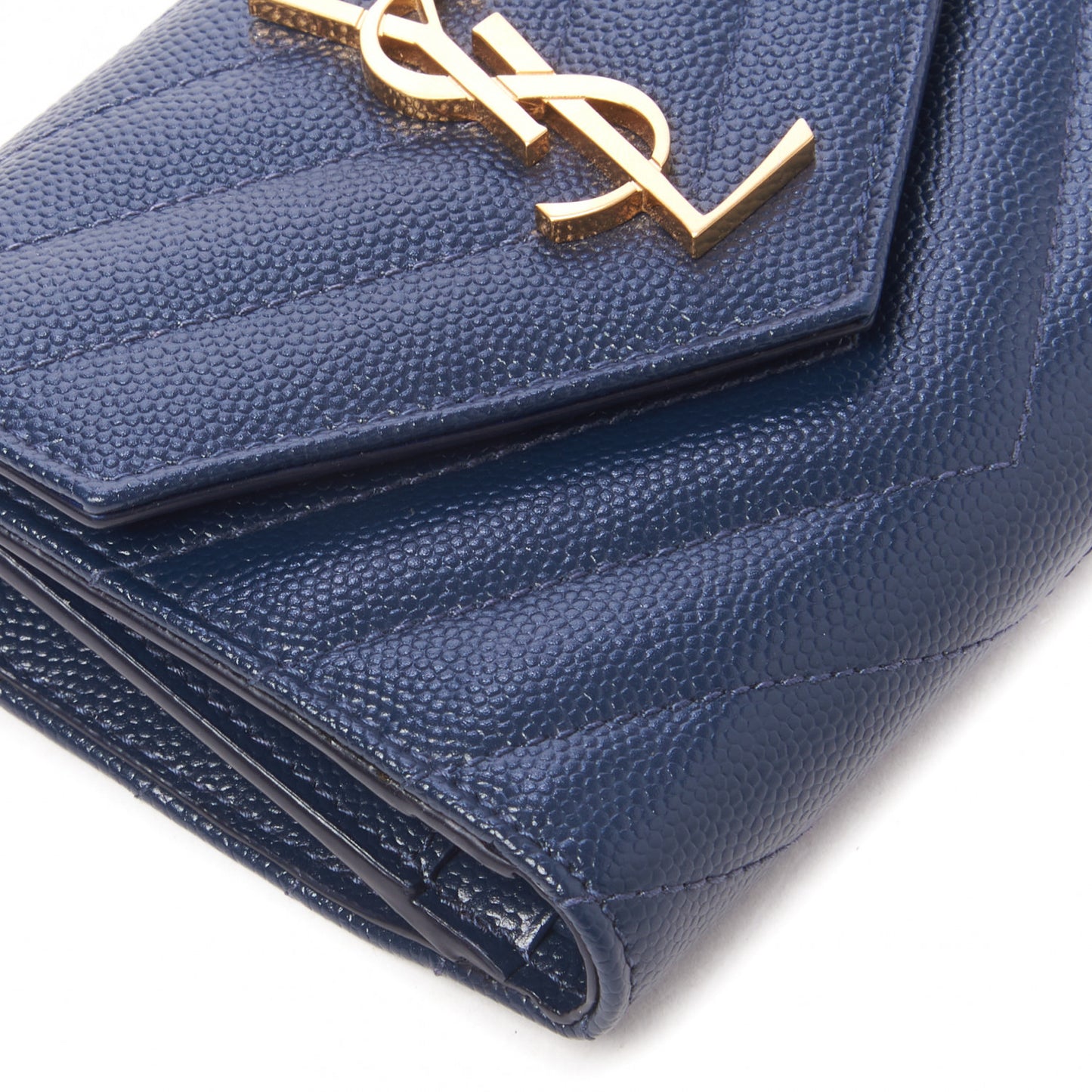 Grain De Poudre Matelasse Chevron Monogram Compact Tri Fold Wallet Blue Sapphire