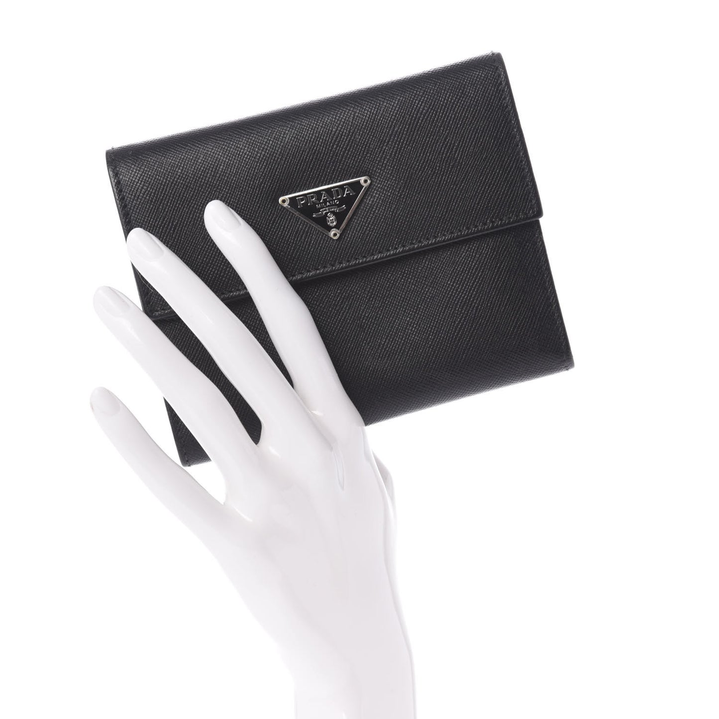 Saffiano Metal Tri-Fold Wallet Black