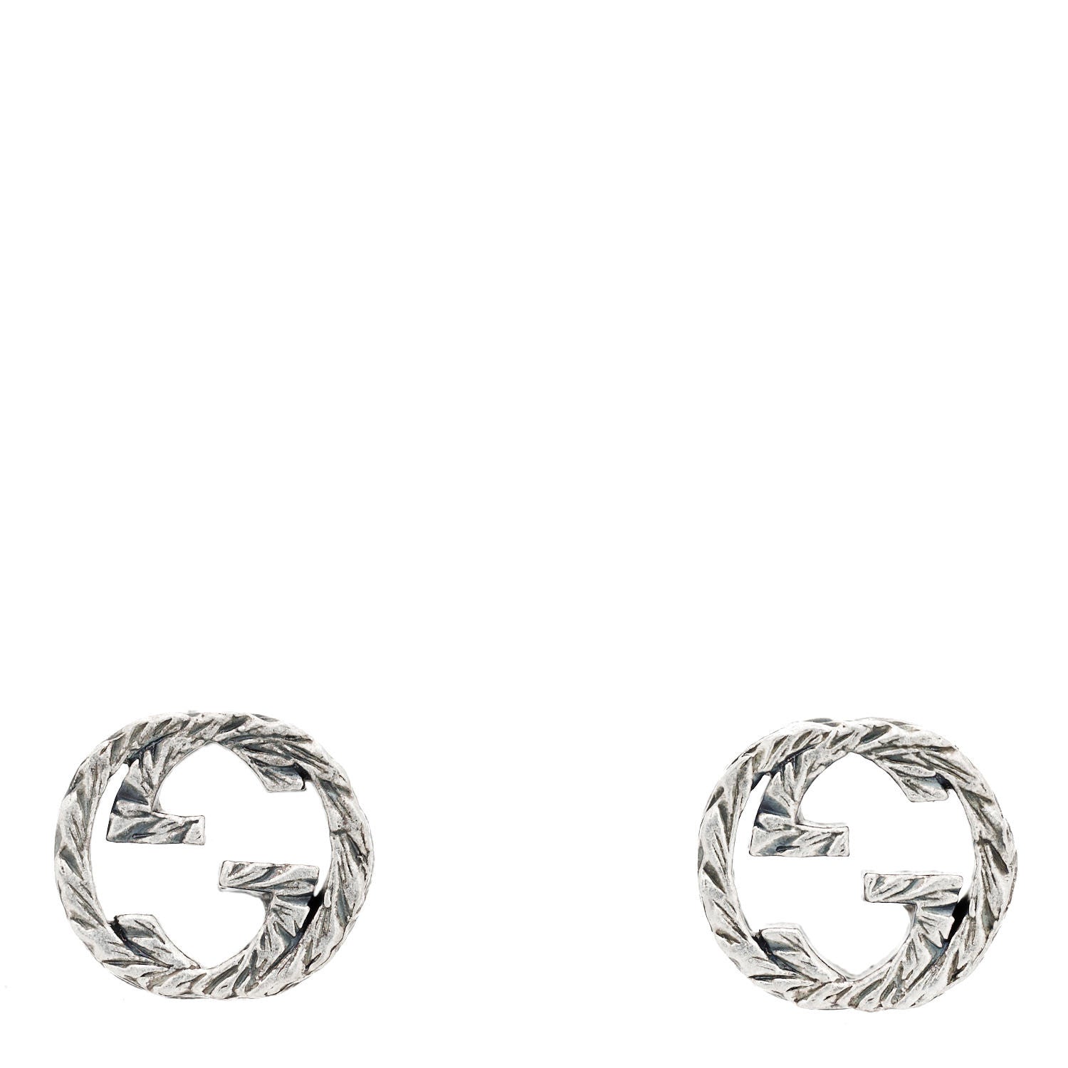 Gucci Sterling Silver Textured Interlocking G Stud Earrings 1 of 6