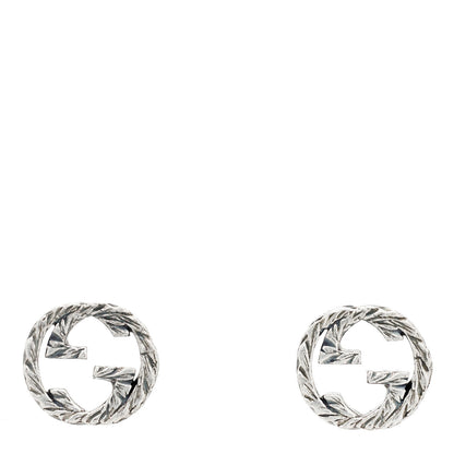 Gucci Sterling Silver Textured Interlocking G Stud Earrings 1 of 6
