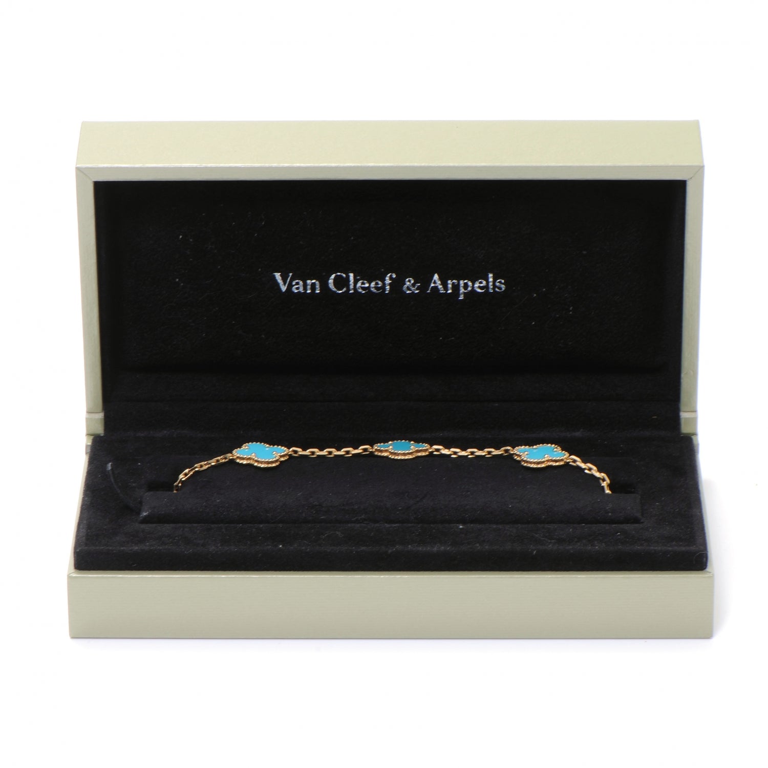 Van Cleef & Arpels 18K Yellow Gold Turquoise 5 Motifs Vintage Alhambra Bracelet 3 of 3