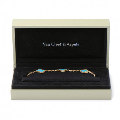 Van Cleef & Arpels 18K Yellow Gold Turquoise 5 Motifs Vintage Alhambra Bracelet 3 of 3